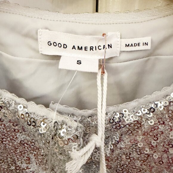 🆕 ✨ GOOD AMERICAN | Metallic Silver Sequin Crop Jacket | Size Small (S) ✨ - Picture 9 of 13